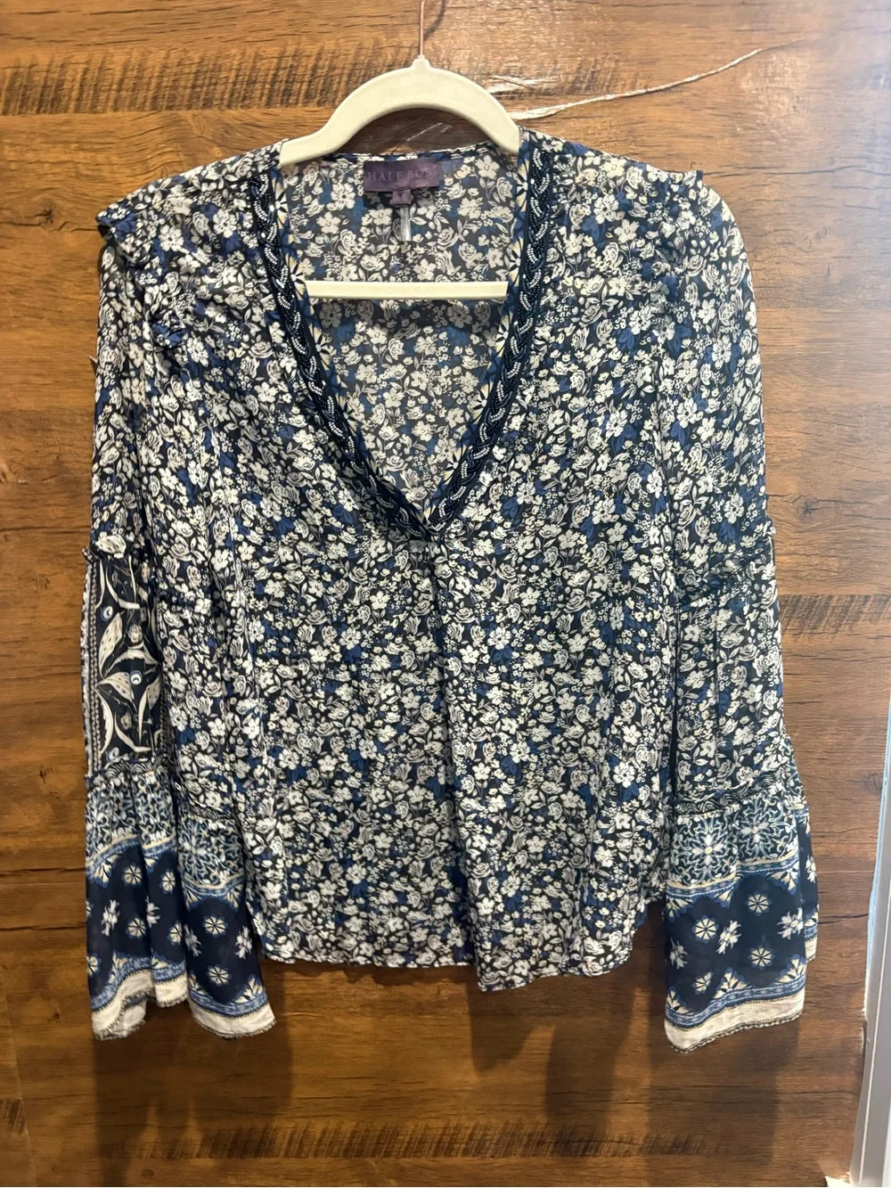 Hale Bob Floral V-Neck Bell Sleeve Blouse - Picture 2 of 9